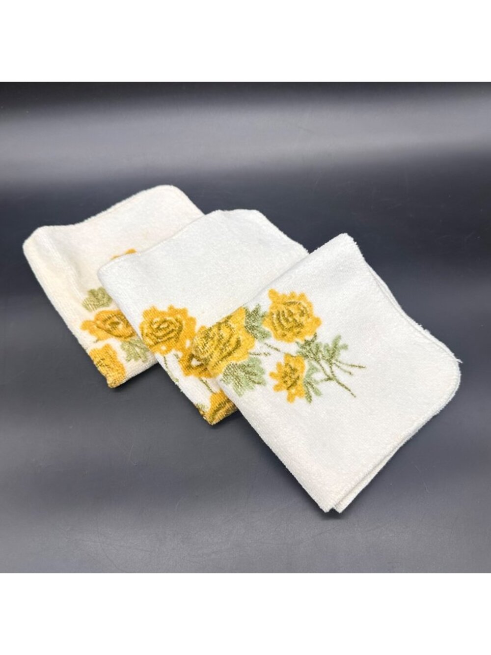 Vintage Washcloths Yellow Rose Flowers Set Of 3 Floral Retro Bathroom READ